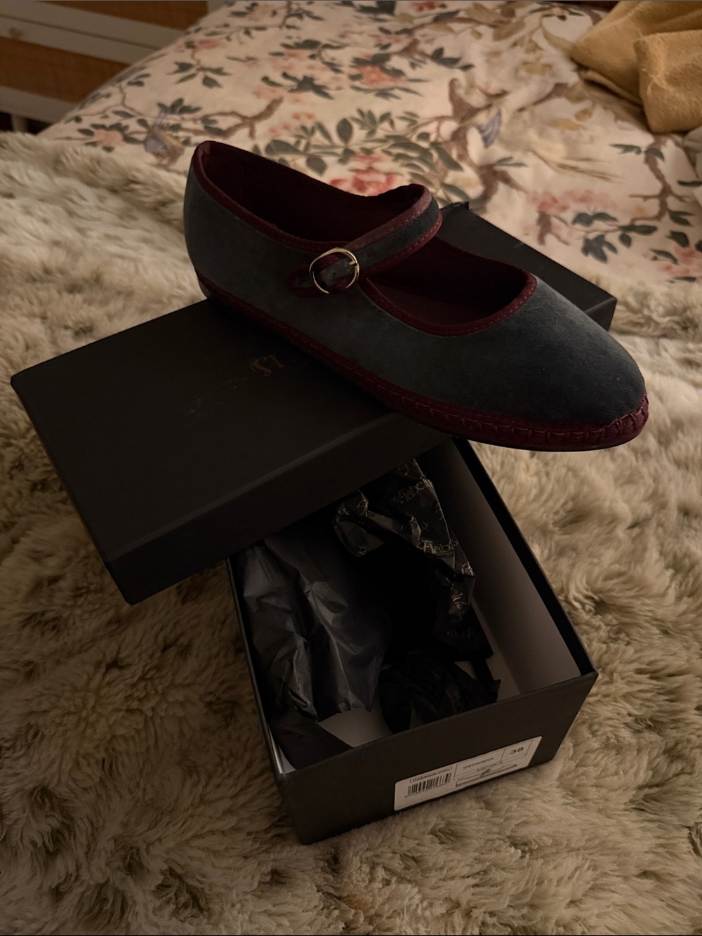 Flabelus Georgina Charcoal with Burgundy Trim Mary Janes. Never worn. 38 / 7 us